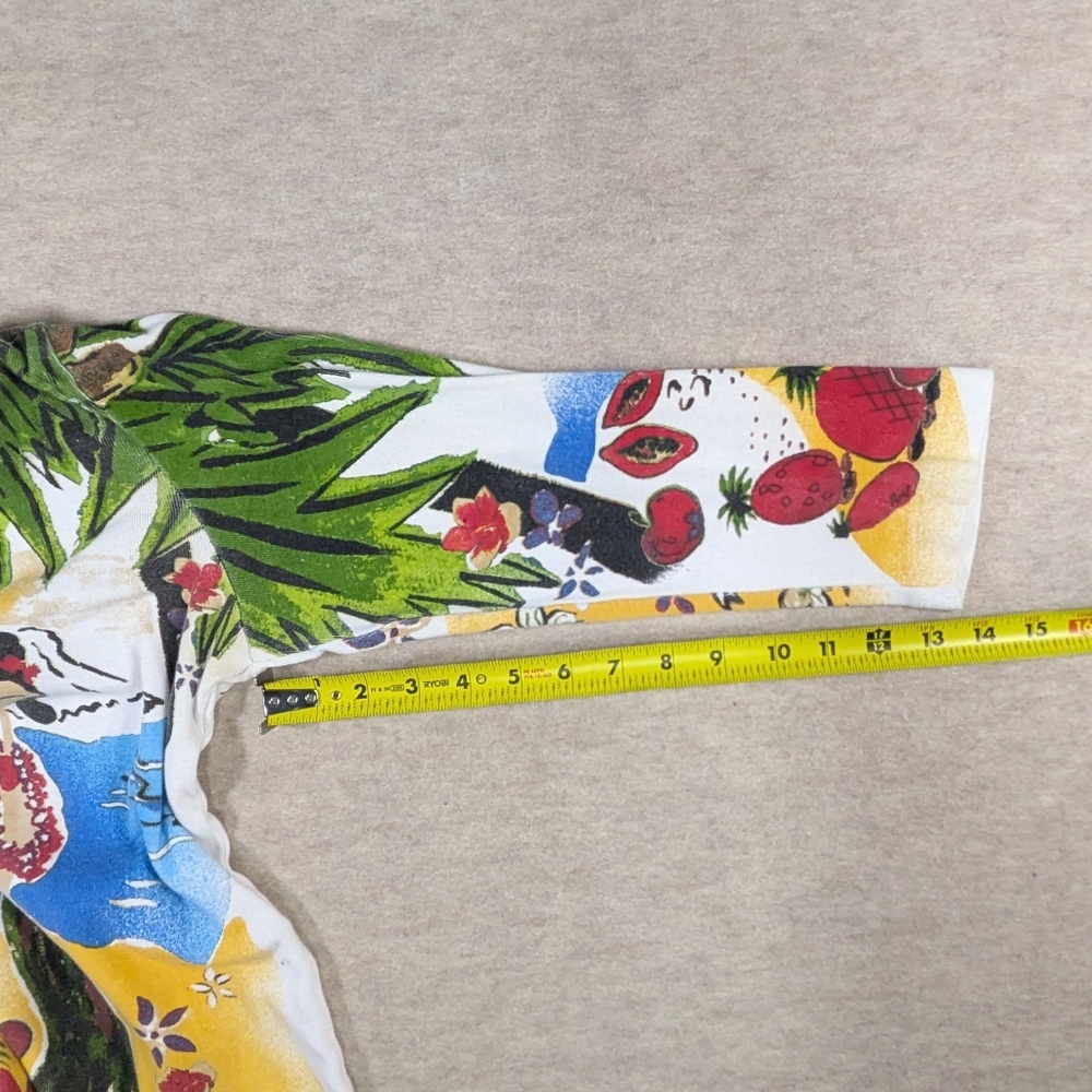 Chico's Tropical Hula Vintage Cotton Print V-Neck 3/4 Sleeves Fun!! Shirt Size L - Picture 7 of 9